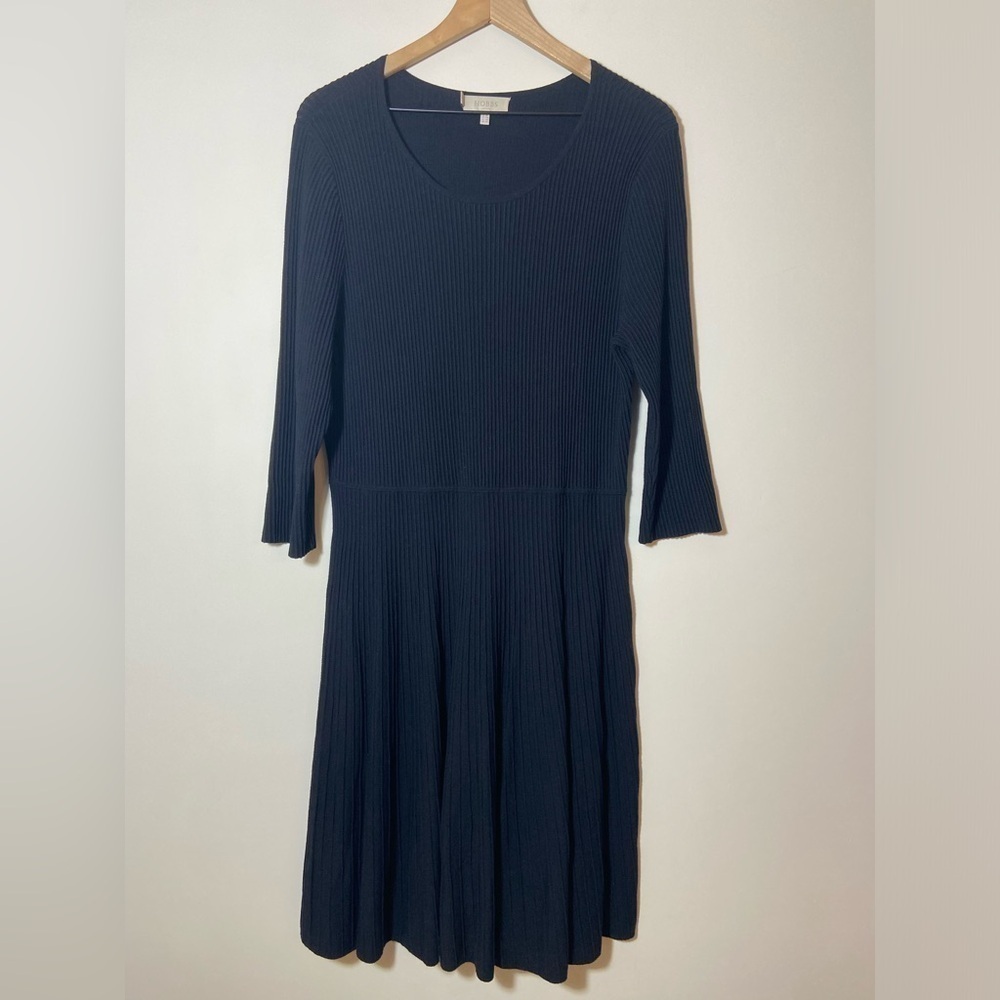 HOBBS Black Knit Fit and Flare Dress Size 14 Textured Long Sleeve A-line